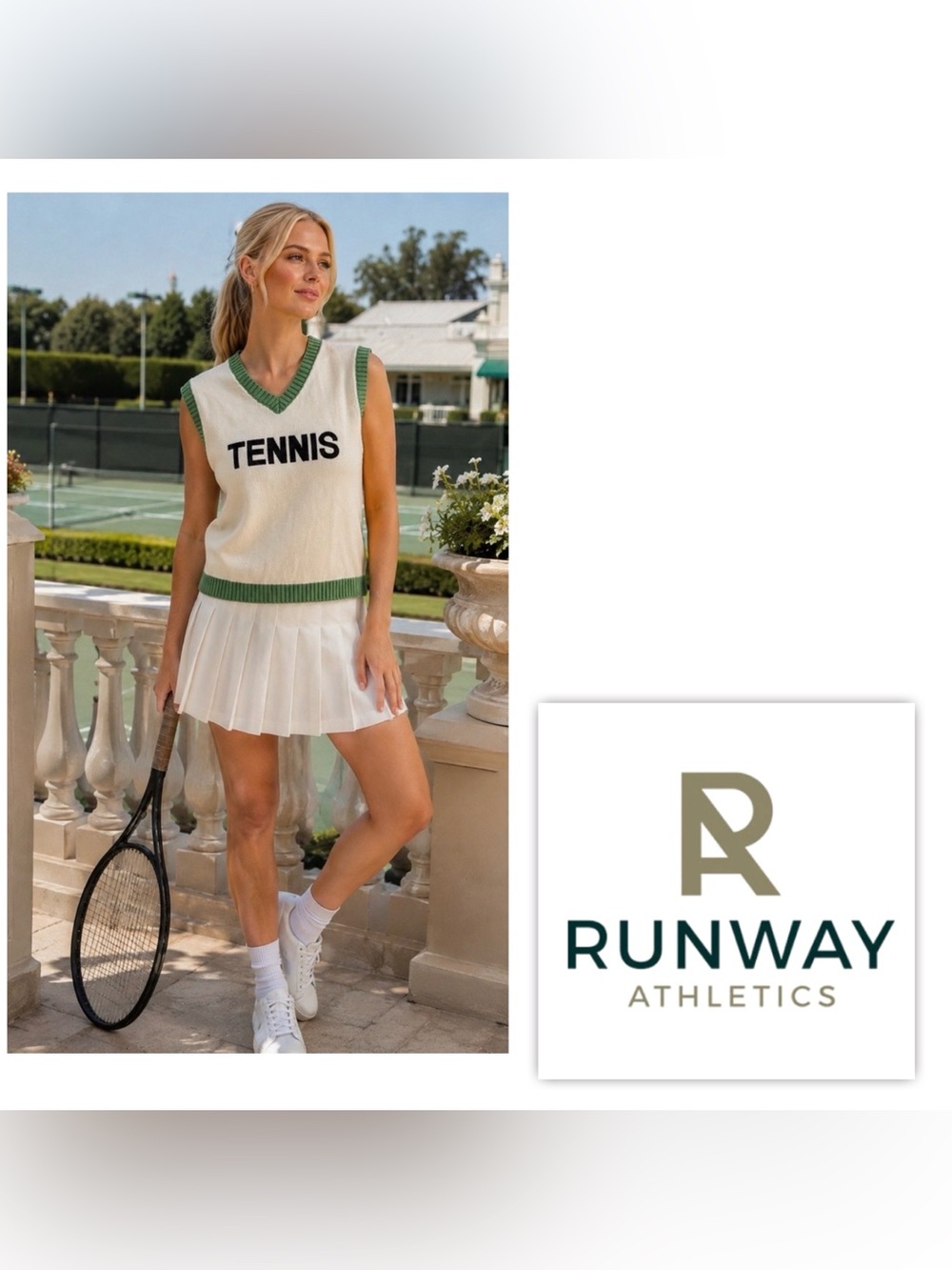 NWT $139 RUNWAY ATHLETICS Women L Knit V-neck TENNIS Dress sleeveless Top White